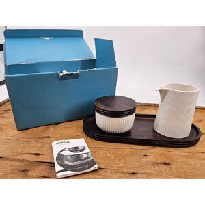 New Nambe Origins Sugar and Creamer White Brown Stoneware Acacia